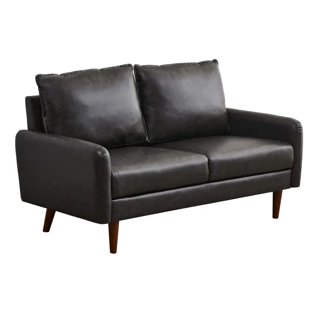 Hybition Gray Faux Leather Loveseat Modern Sofa Living Room or Office