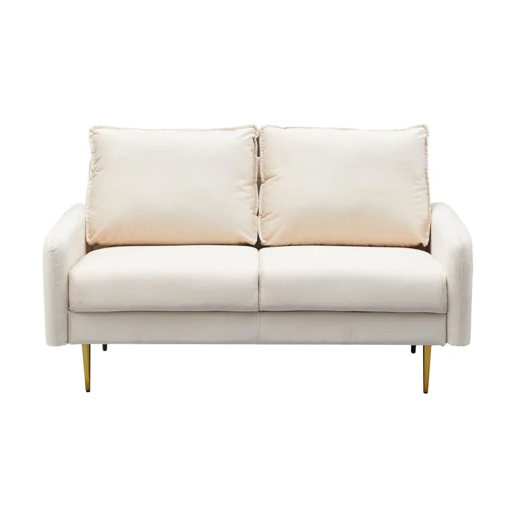 Hybition Velvet Loveseat Modern Sofa Metal Legs Living Room Beige