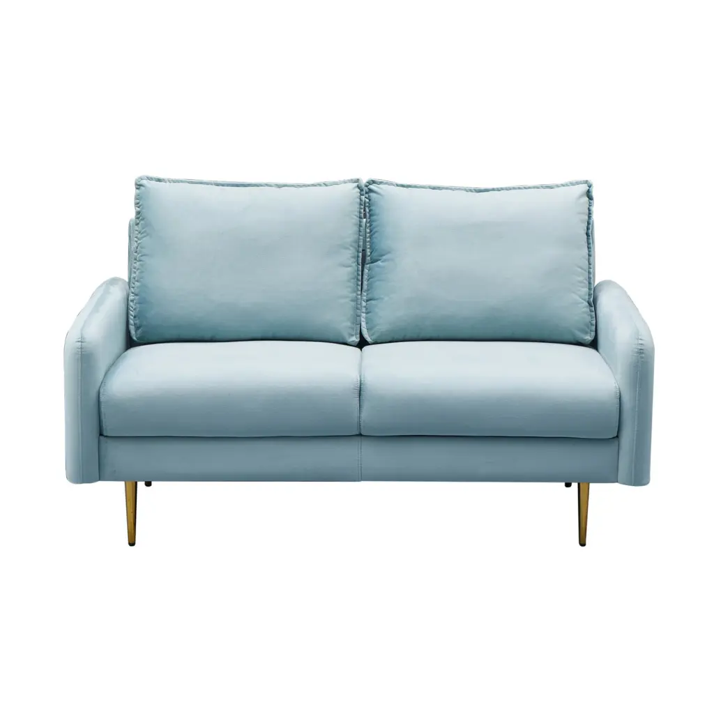 Hybition Velvet Loveseat Modern Sofa Metal Legs Living Room Cyan