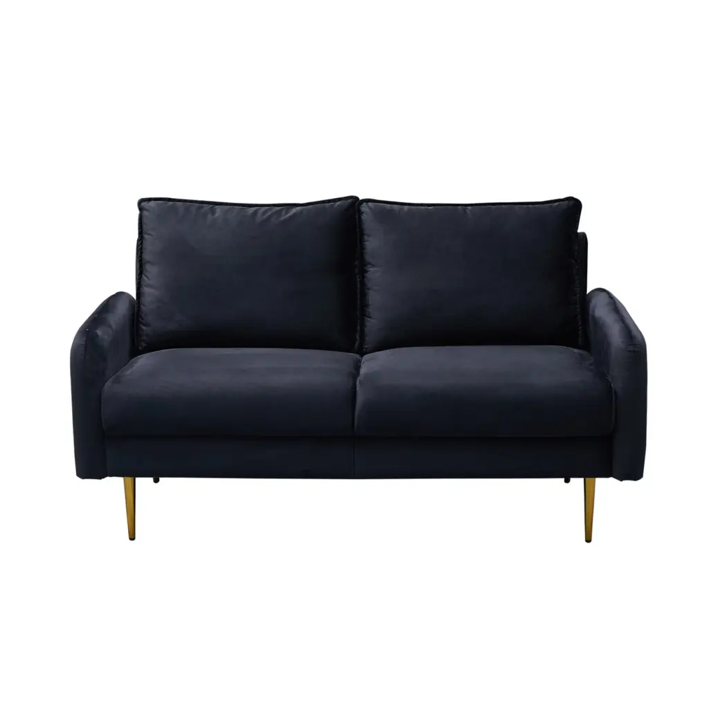 Hybition Velvet Loveseat Modern Sofa Metal Legs Living Room Black