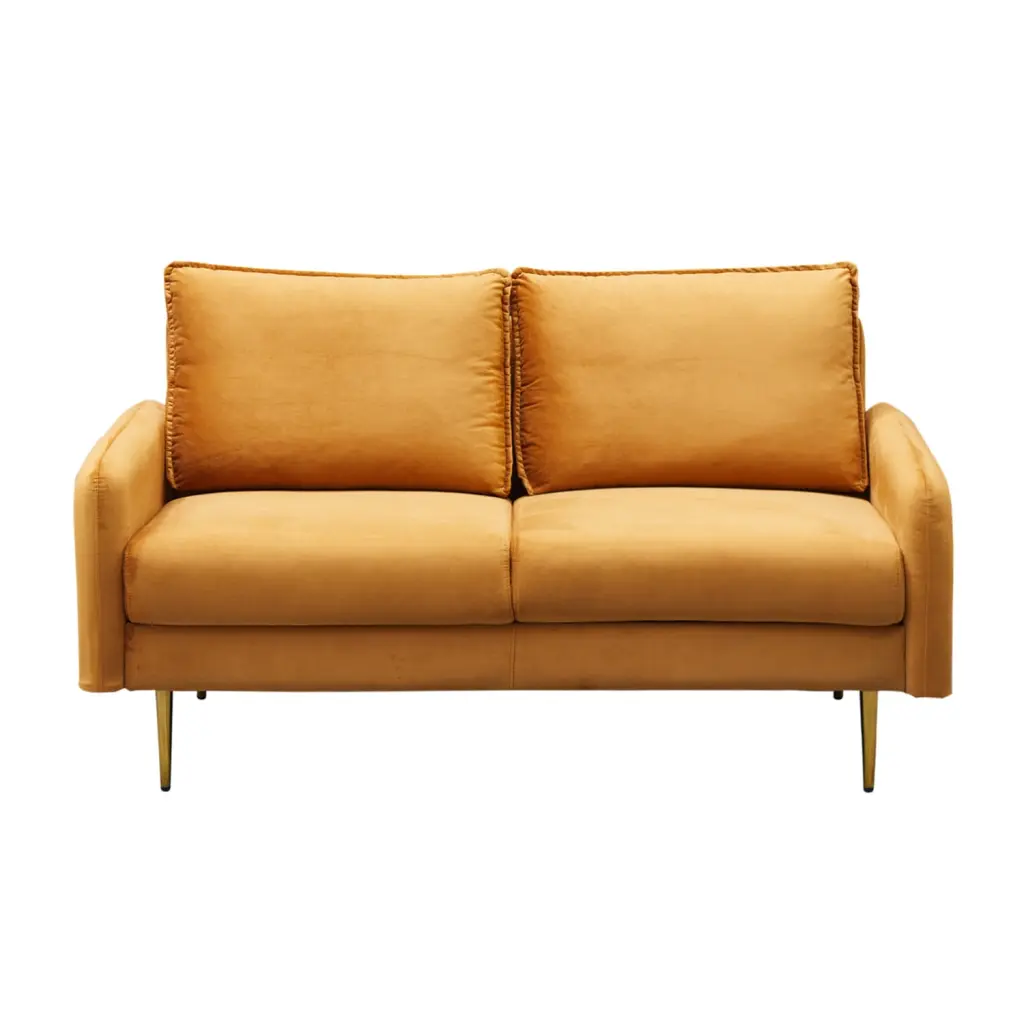 Hybition Velvet Loveseat Modern Sofa Metal Legs Living Room Gold