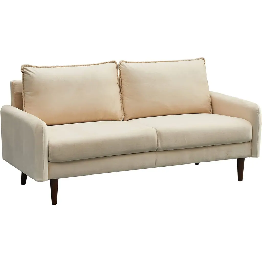 Hybition Velvet Sofa Modern Couch Wooden Legs Living Room Beige