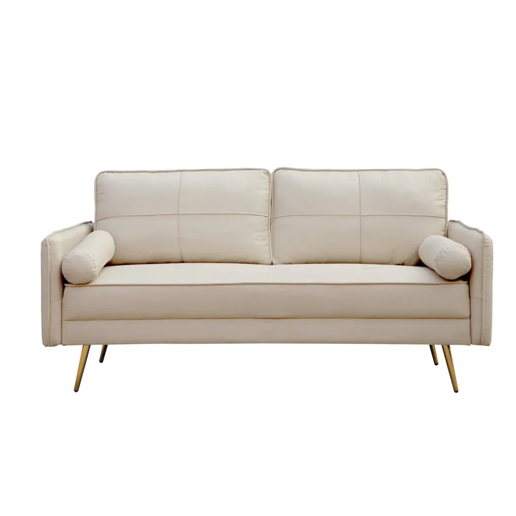 Hybition Velvet Sofa Modern Loveseat Bolsters and Metal Legs Beige