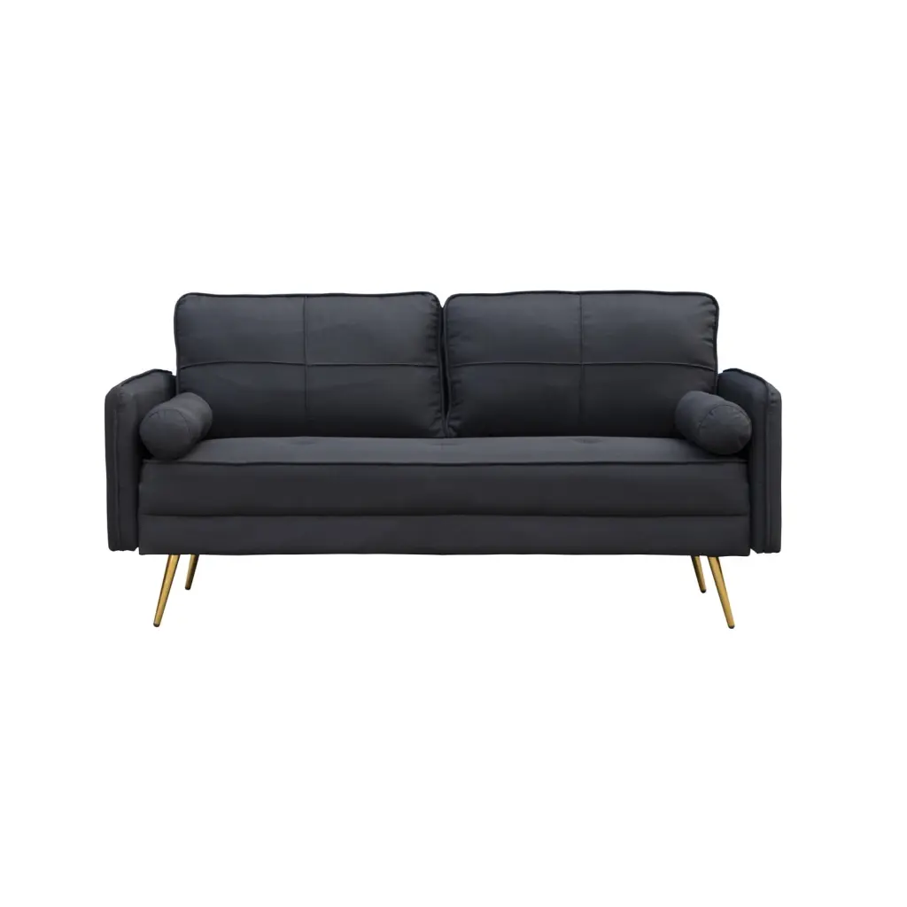 Hybition Velvet Sofa Modern Loveseat Bolsters and Metal Legs Black