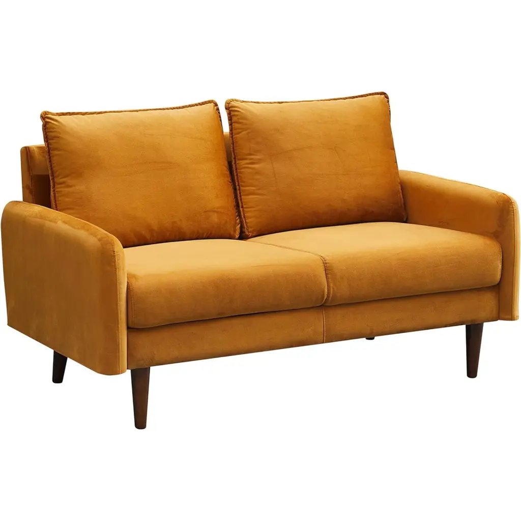 Hybition Yellow Velvet Loveseat Modern Sofa Wooden Legs Living Room