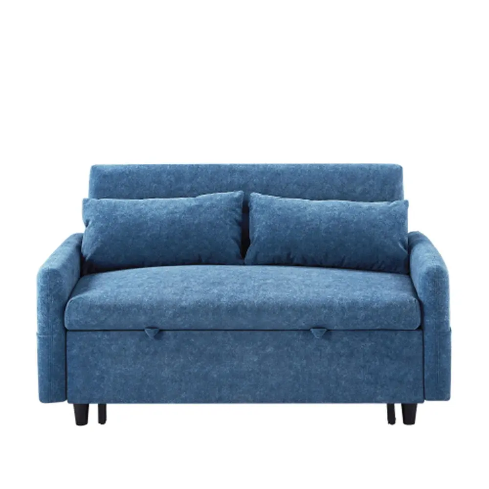 Loveseat Sofa Adjustable Backrest, Storage Pockets, USB Ports, and 2 Soft Pillows - Blue Hypeshops