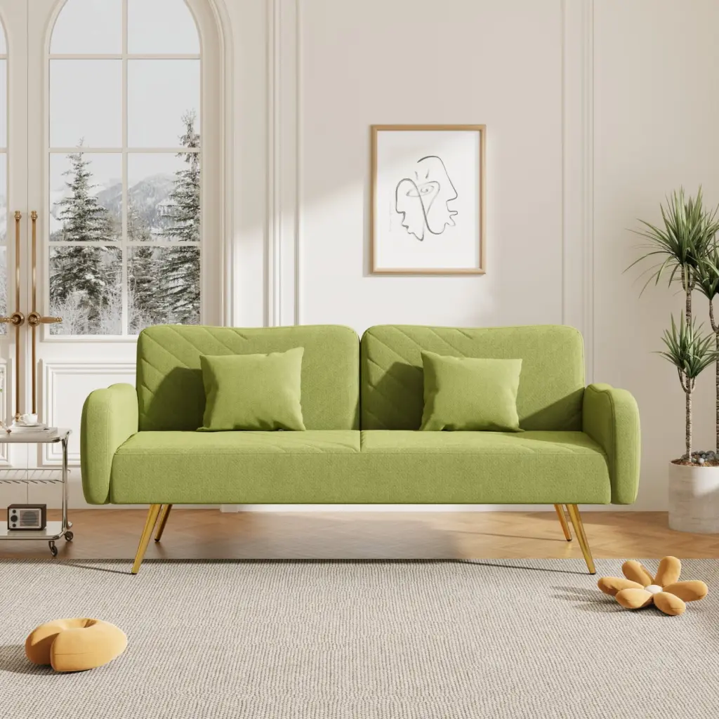 Loveseat Sofa Small Couch Living Room 70.47 Green Fabric Upholstered Split Backrest Mid Century Modern IM Lashes