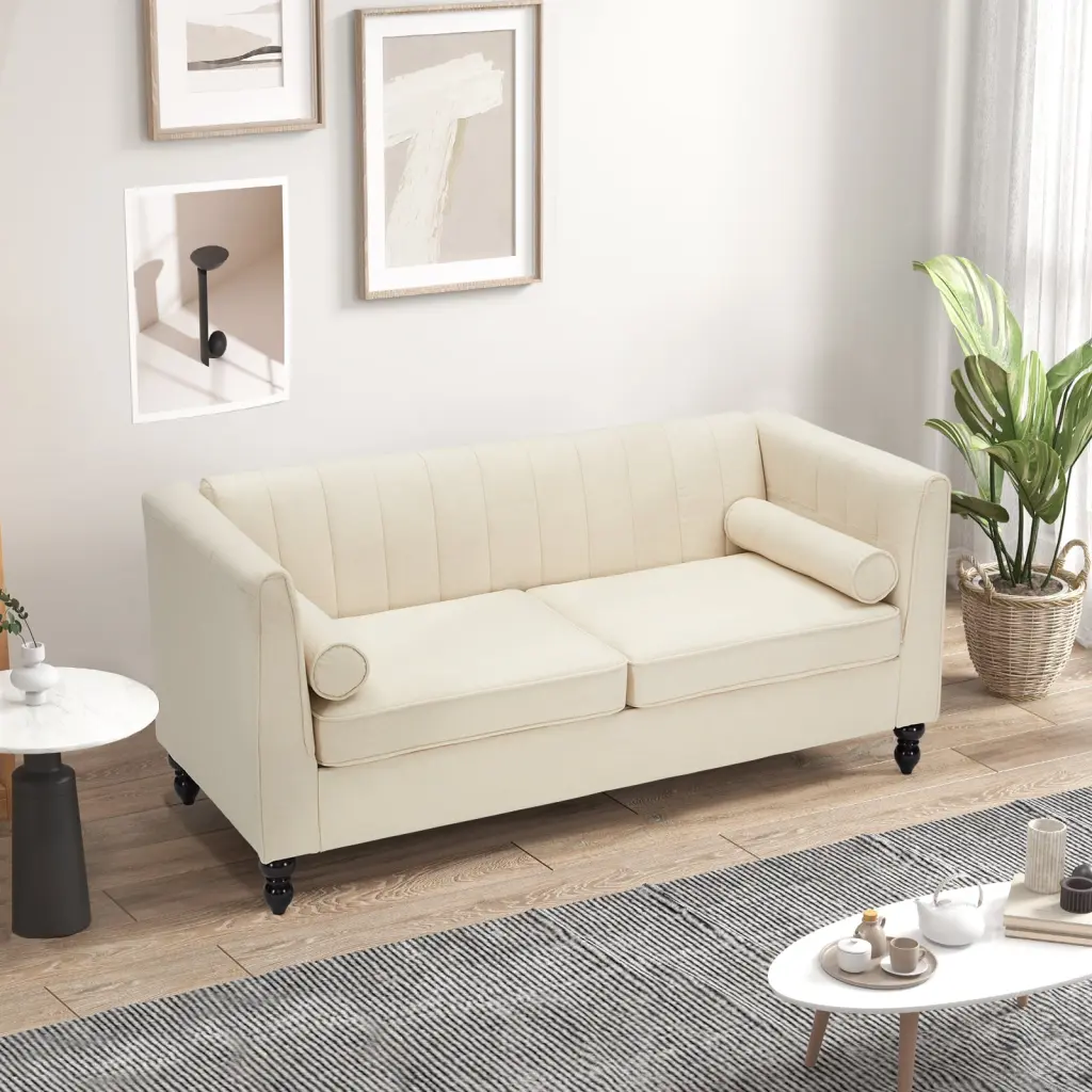 Mid Century Modern Loveseat Sofa Throw Pillows Velvet Beige Living Room Bedroom Apartment Office IULULU