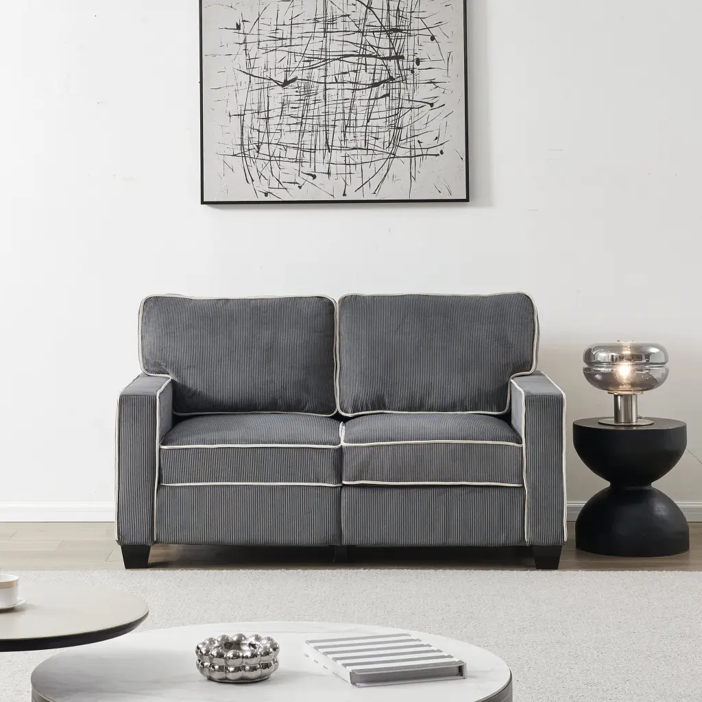 Living Room Sofa Loveseat Storage Dark Grey Corduroy Upholstery Jamini