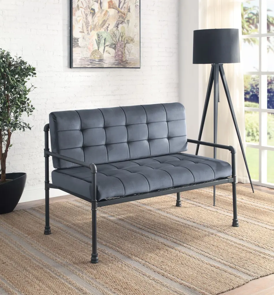 Loveseat Gray Velvet Sandy Gray Finish Jamini