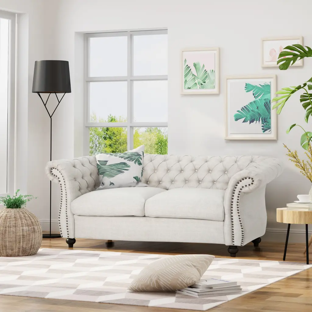 Loveseat Sofa Beige Modern Upholstered Couch Small Spaces Jamini