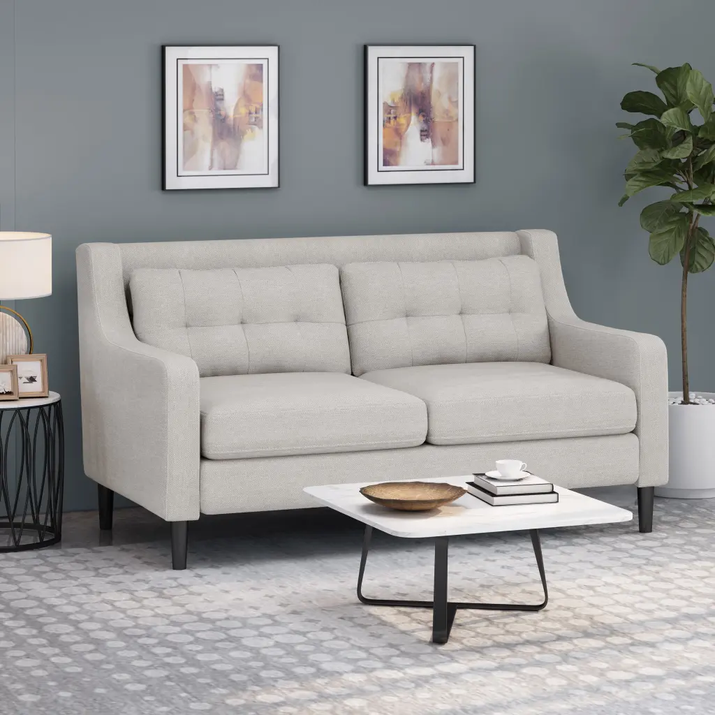 Modern Style Loveseat Beige Wood Paper Glass Metal Jamini