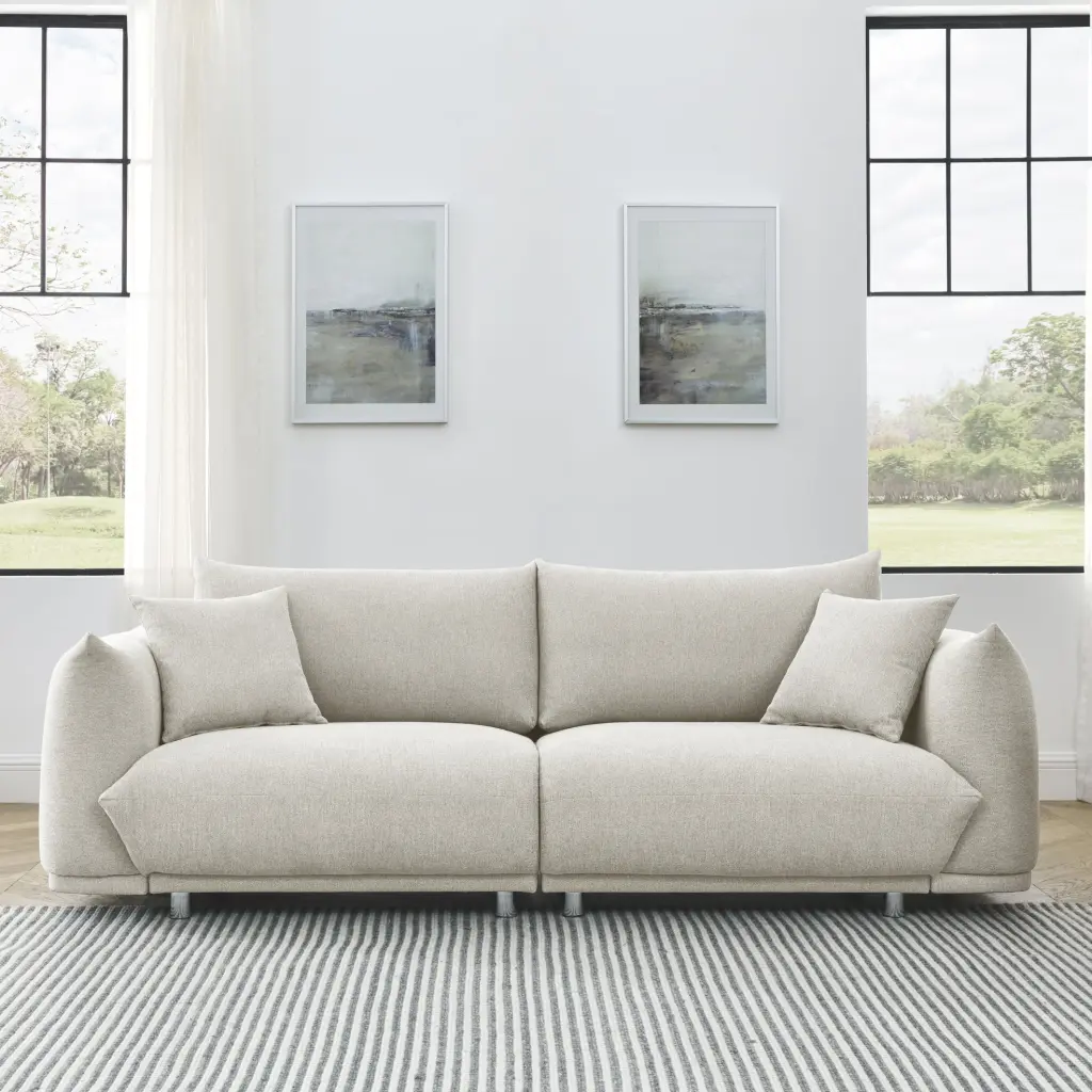 90.5 Inch Loveseat Sofa Movable Back Cushions and Metal Legs Beige JINS & VICO