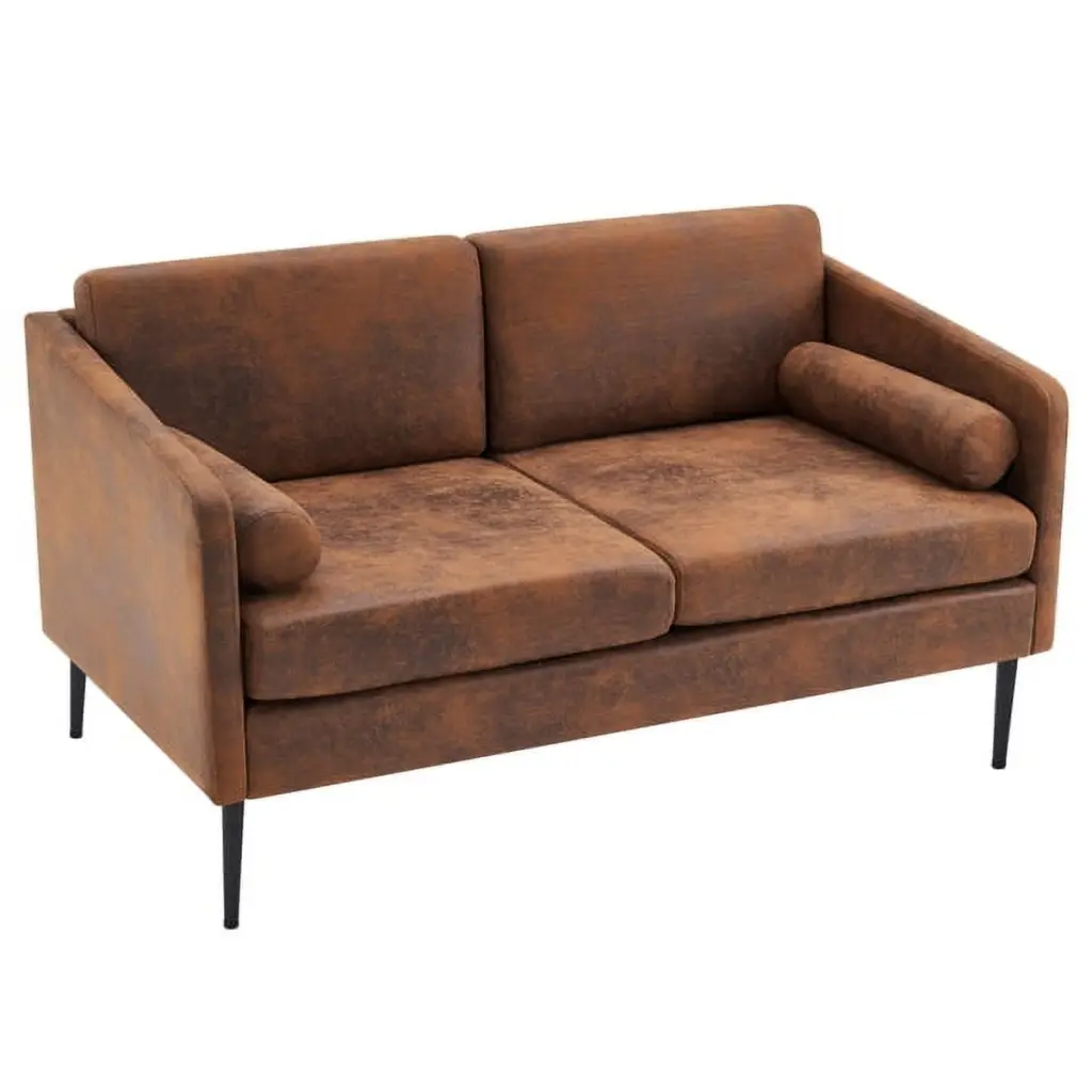 Hot Stamping Cloth Loveseat Sofa Pillows 2-Seat Couch Iron Legs Living Room Bedroom Brown JINS & VICO