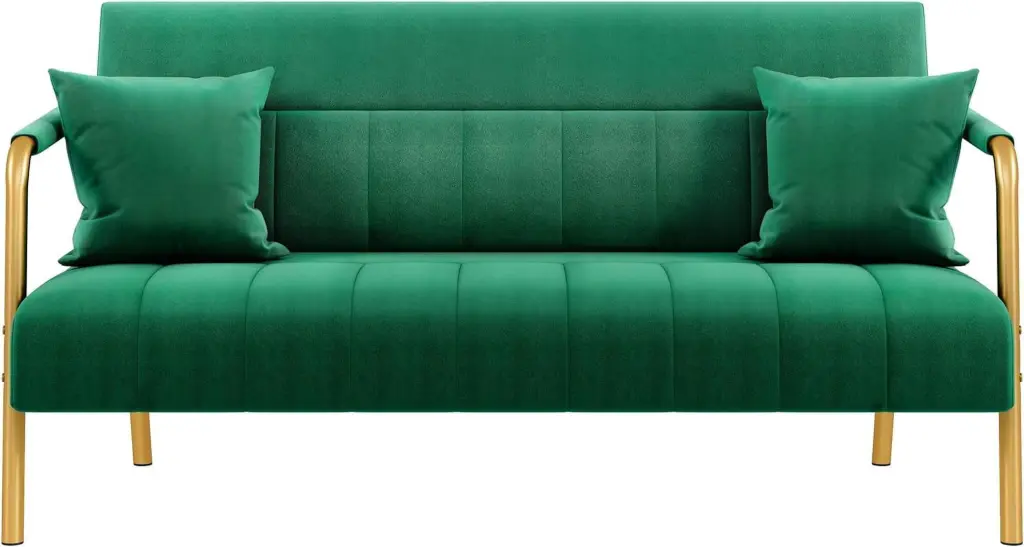 56.5 W Modern Loveseat 2 Seater Sofa Luxurious Velvet Fabric Couch Gold-Tone Metal Legs Green jq01