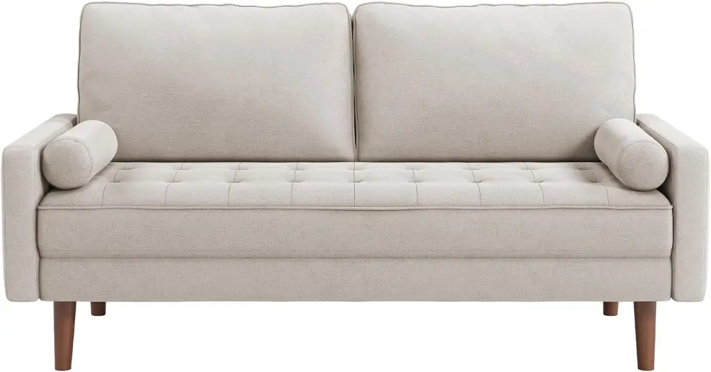 68 Inch Fabric 2 Seater Sofa Mid Century Modern Loveseat Button Tufted Cushion Ashbeige jq01