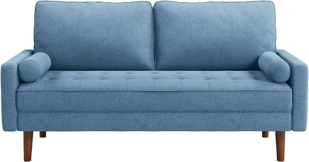 68 Inch Fabric 2 Seater Sofa Modern Loveseat Button Tufted Cushion Small Couch Blue jq01