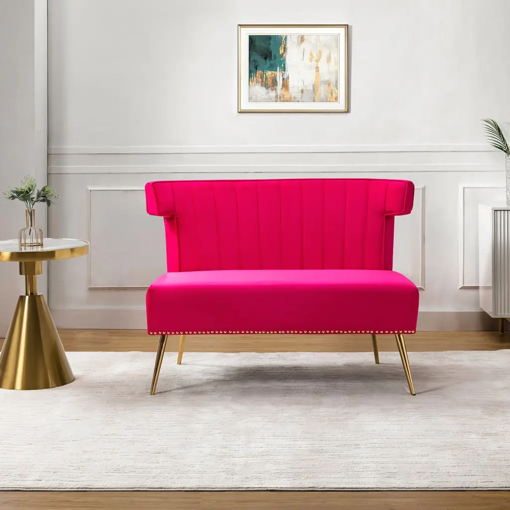 Cadmus Armless Loveseat Fuchsia Velvet Sofa Small Spaces JSY Home Design