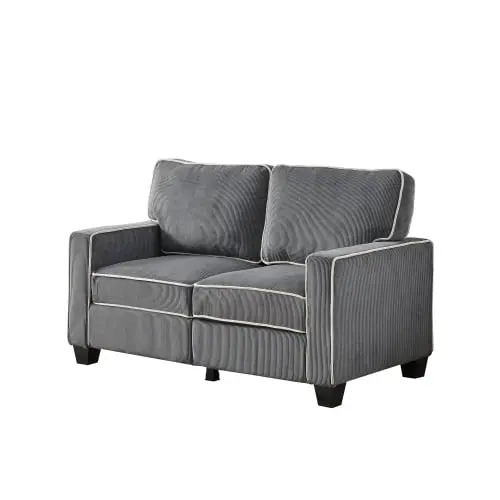 Living Room Loveseat Sofa Storage - Dark Grey Corduroy Upholstered Two-Seater Couch JUHOO