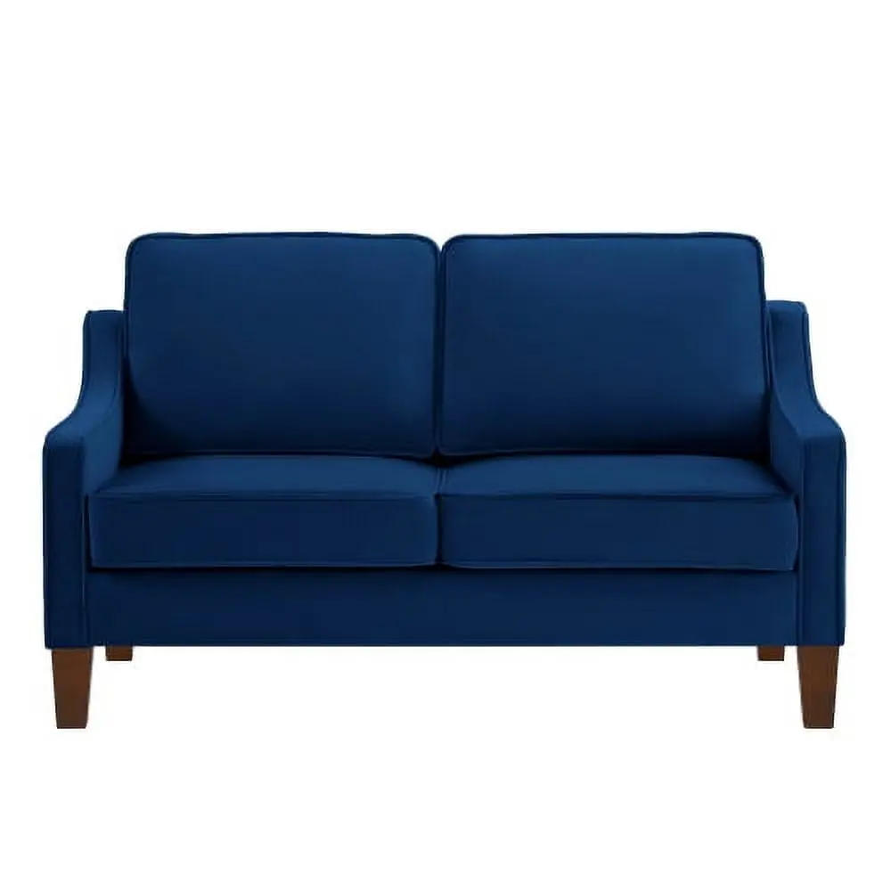 Modern Loveseat Sofa Upholstered Velvet Small Couch Wooden Legs Navy JUHOO