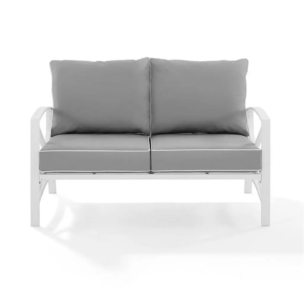 Kaplan Loveseat White Grey - 32 x 54 x 30.5 . Modern Upholstered Two Seater Sofa KD Aparador