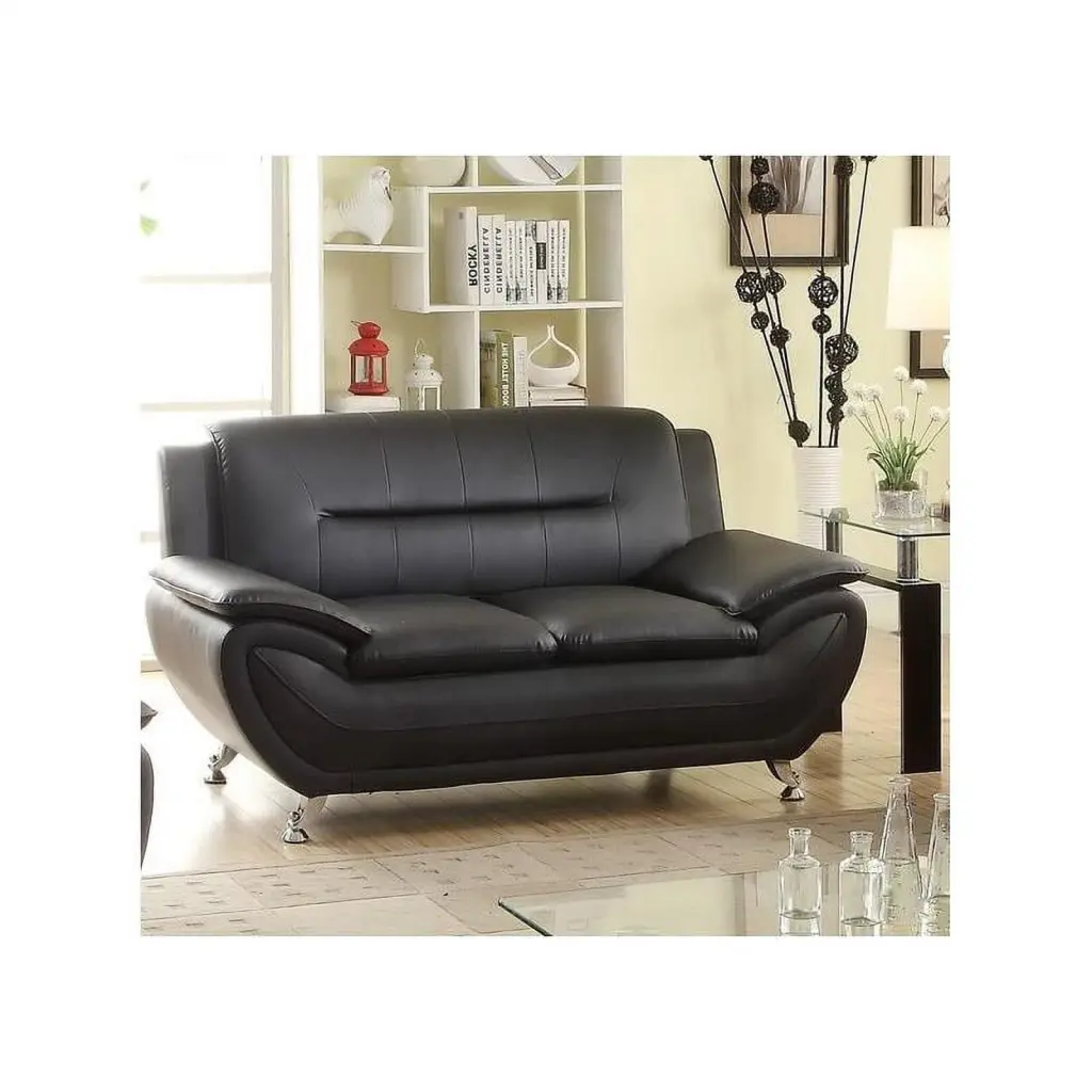 Kingway Furniture Ashely Faux Leather Living Room Loveseat Black