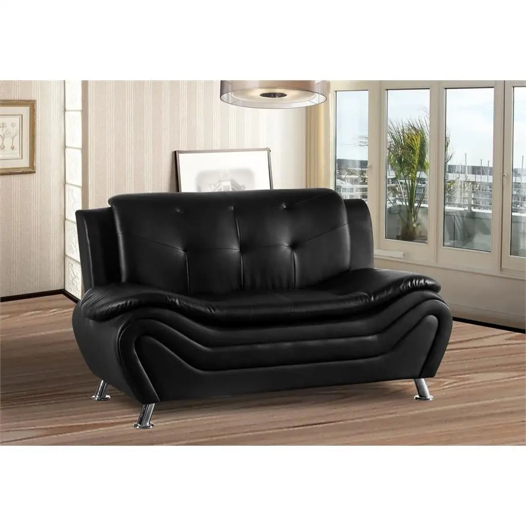 Kingway Furniture Gilan Faux Leather Living Room Loveseat Black