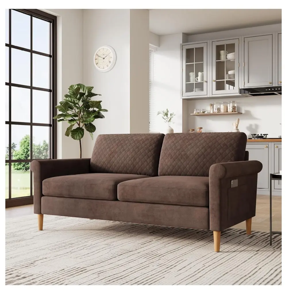 KioJJp 65'' Dark Brown Loveseat Sofa Couch Living Room Modern Small Couches Small Spaces