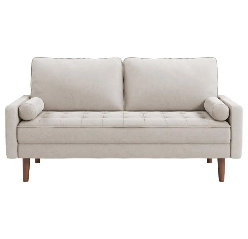 KioJJp 68 Inch Fabric 2 Seater Sofa Century Modern Loveseat Button Tufted Cushion Ashbeige