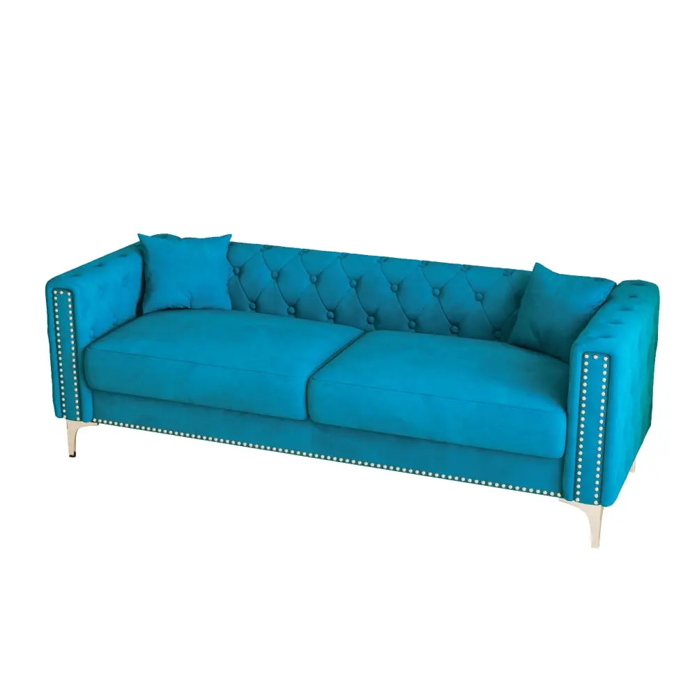 83 Inch Modern Velvet Sofa 2 Pillows Tufted Backrest Loveseat Chaise Couch Kojooin