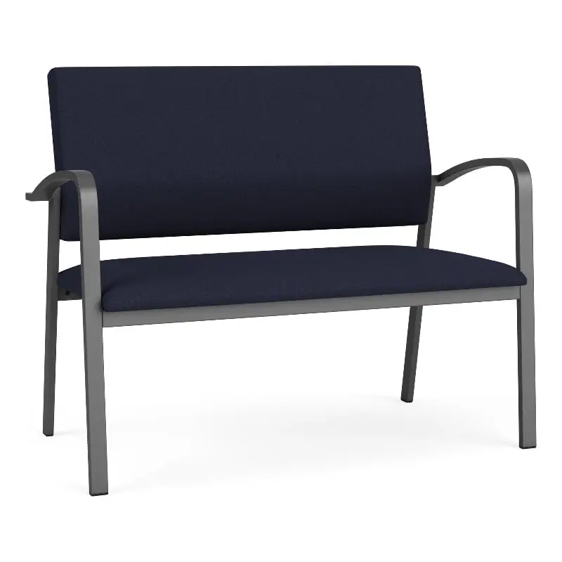 Lesro Newport 2-Seat Fabric Reception Loveseat Navy Charcoal Professional Office Sofa