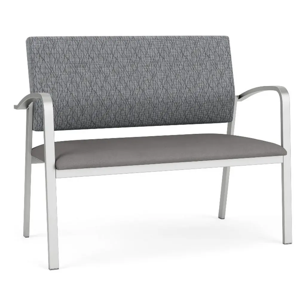 Lesro Newport 2-Seat Polyurethane Reception Loveseat Silver Gray Office Waiting Room