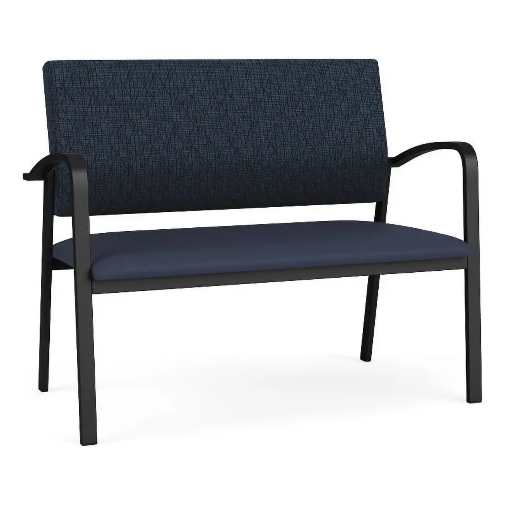Lesro Newport 2-Seat Polyurethane Reception Loveseat Black Blue Modern Office Furniture