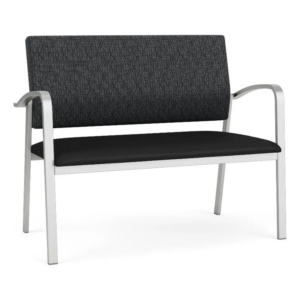 Lesro Newport 2-Seat Polyurethane Reception Loveseat Silver Black Contemporary Reception Sofa