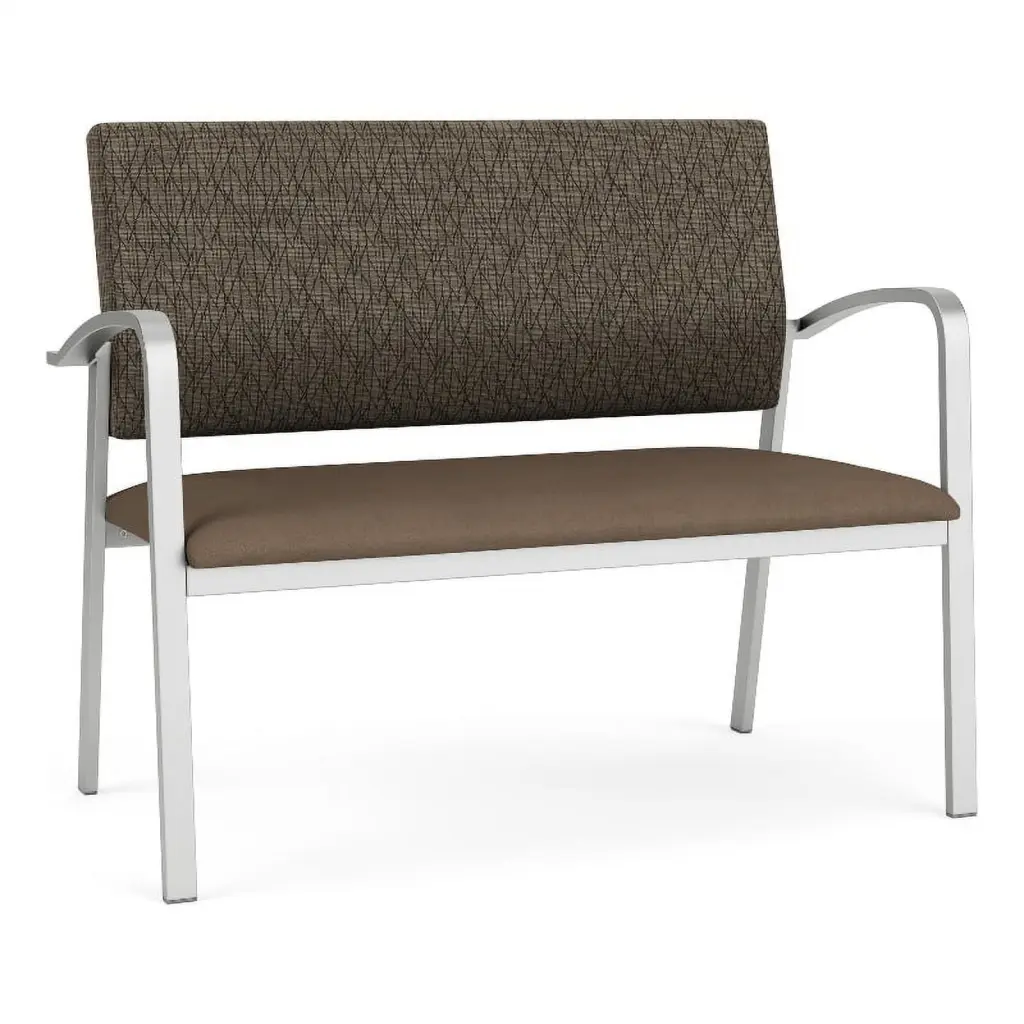 Lesro Newport 2-Seat Polyurethane Reception Loveseat Silver Brown Elegant Waiting Area Seating
