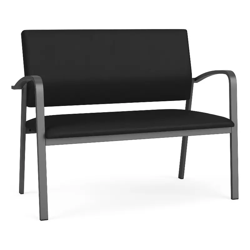 Lesro Newport 2-Seat Polyurethane Reception Loveseat Black Charcoal Modern Reception Seating