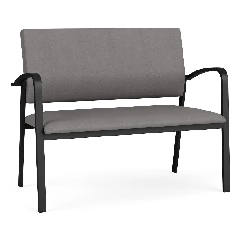 Lesro Newport 2-Seat Polyurethane Reception Loveseat Gray Black Comfortable Office Loveseat