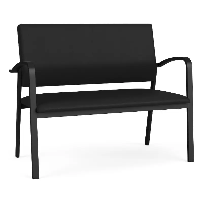Lesro Newport 2-Seat Polyurethane Reception Loveseat Black Sleek Office Waiting Room Furniture