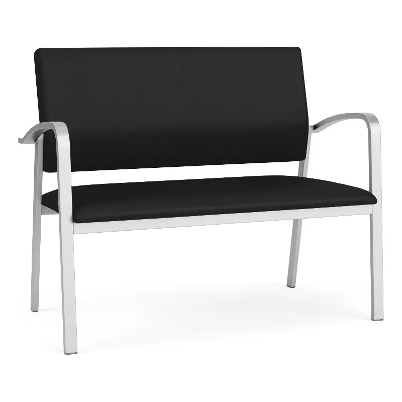 Lesro Newport 2-Seat Polyurethane Reception Loveseat Black Silver Elegant Office Loveseat
