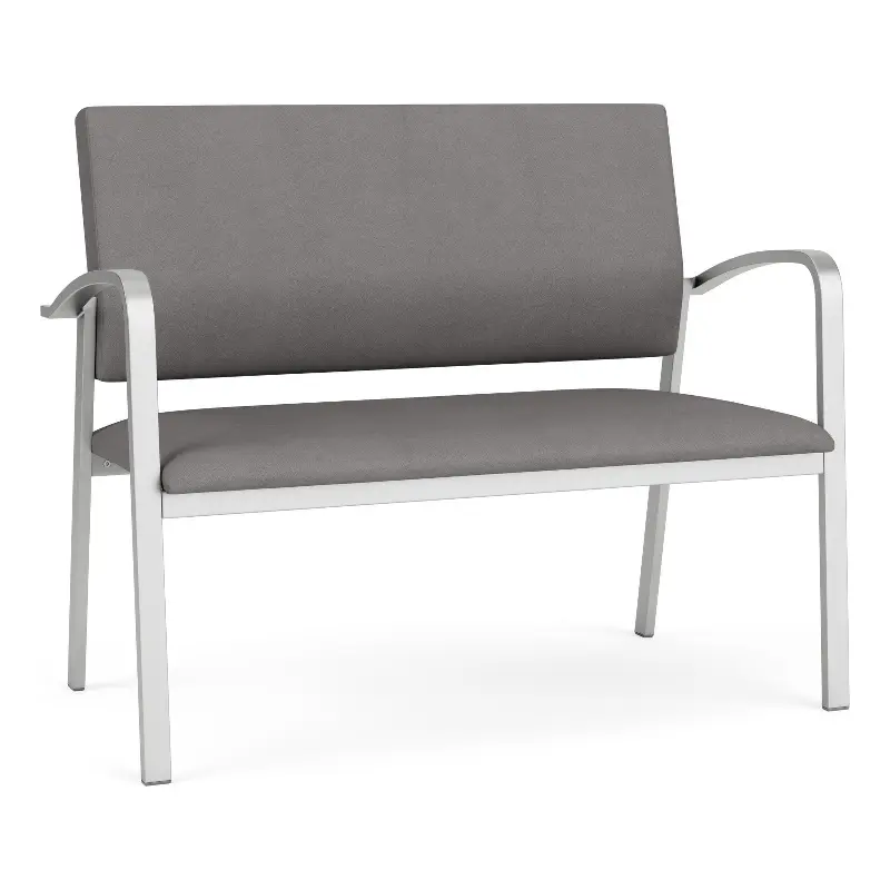 Lesro Newport 2-Seat Polyurethane Reception Loveseat Gray Silver Contemporary Waiting Room Seating