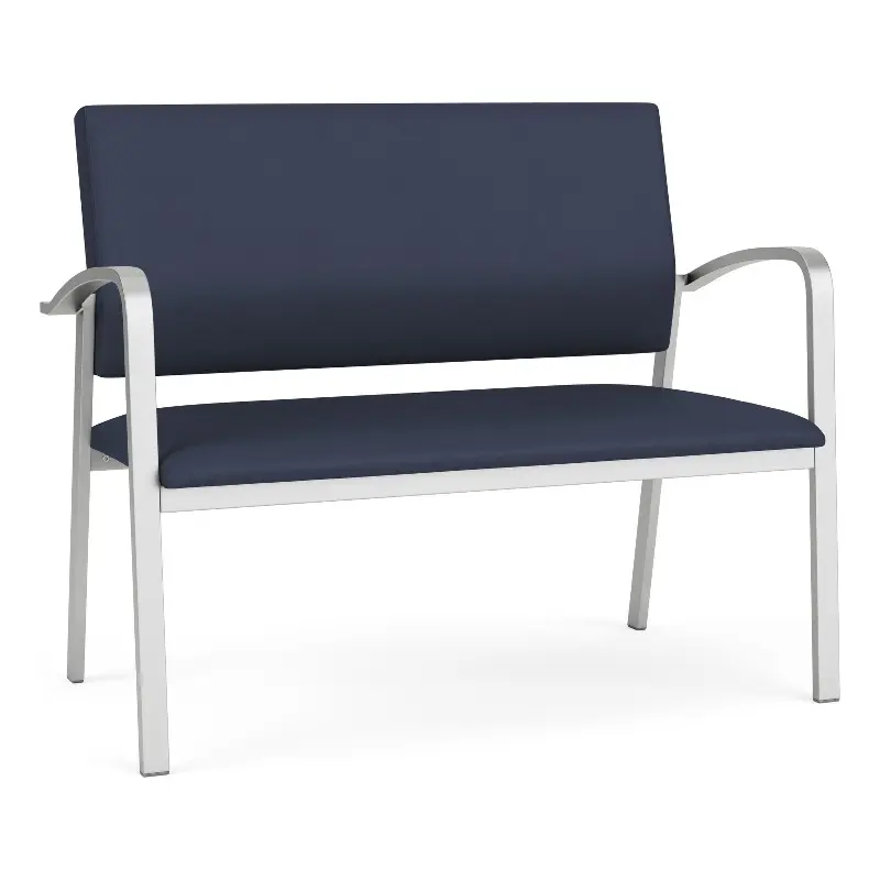 Lesro Newport 2-Seat Polyurethane Reception Loveseat Blue Silver Stylish Office Furniture