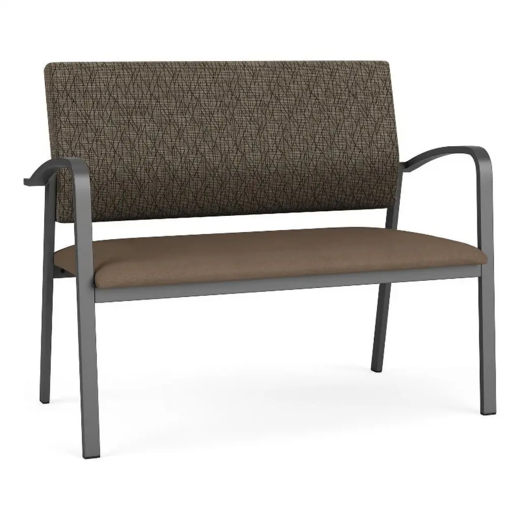 Lesro Newport 2-Seat Polyurethane Reception Loveseat Charcoal Brown Comfortable Reception Sofa
