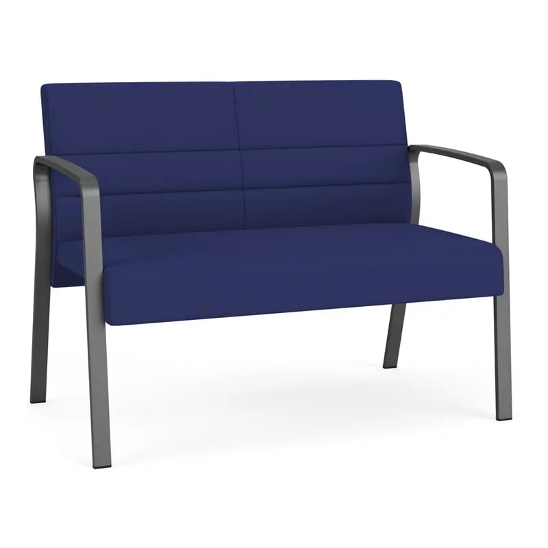 Lesro Waterfall Polyester Fabric Metal Reception Loveseat Blue Charcoal
