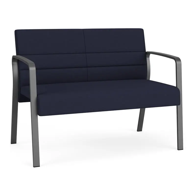 Lesro Waterfall Polyester Fabric Metal Reception Loveseat Navy Charcoal
