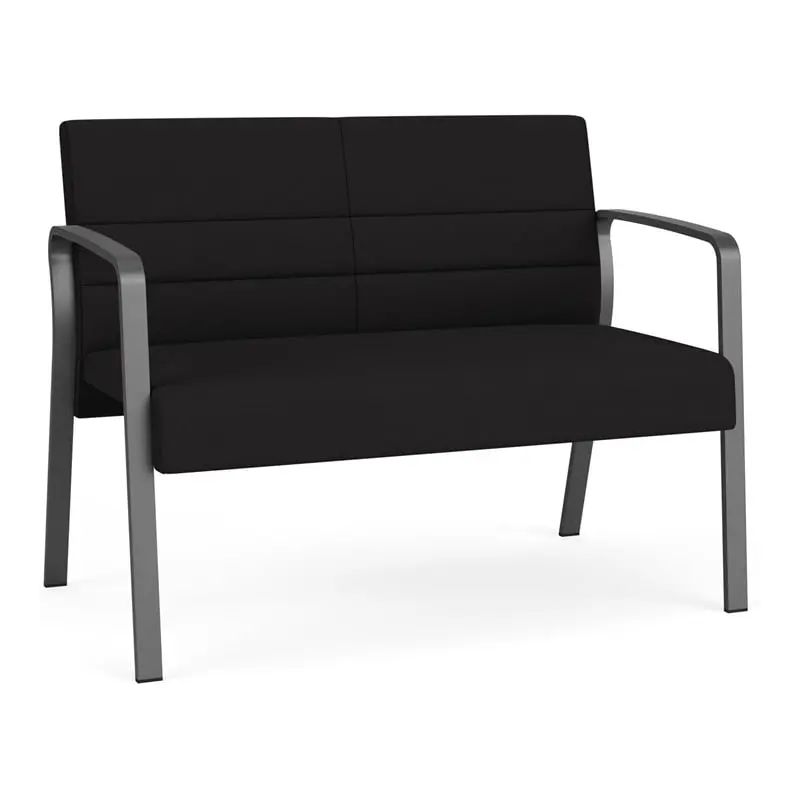 Lesro Waterfall Polyester Fabric Metal Reception Loveseat Black Charcoal