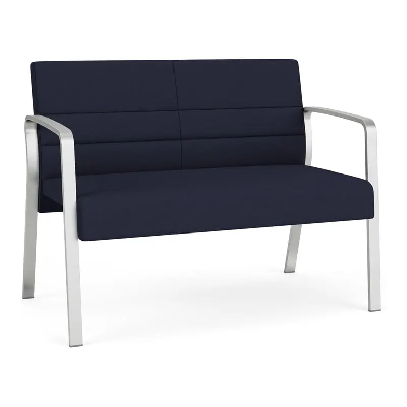 Lesro Waterfall Polyester Fabric Metal Waiting Reception Loveseat Navy Silver