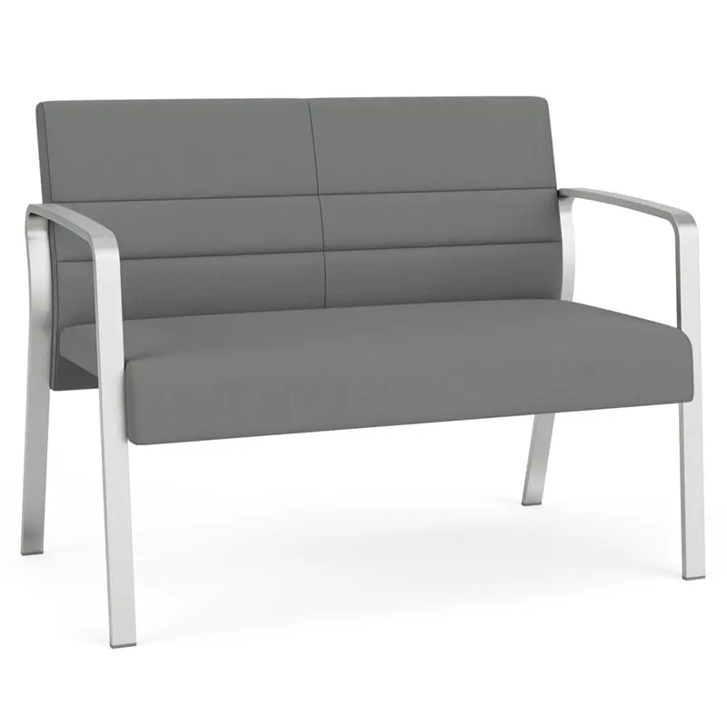 Lesro Waterfall Polyester Fabric Metal Waiting Reception Loveseat Gray Silver