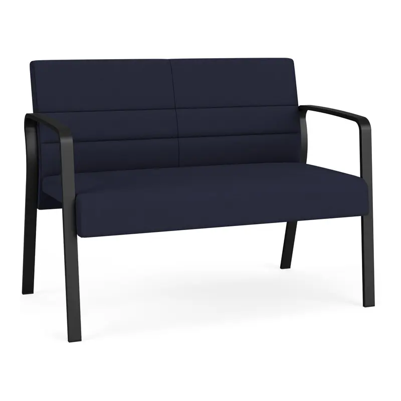 Lesro Waterfall Polyester Fabric Metal Waiting Reception Loveseat Navy Black