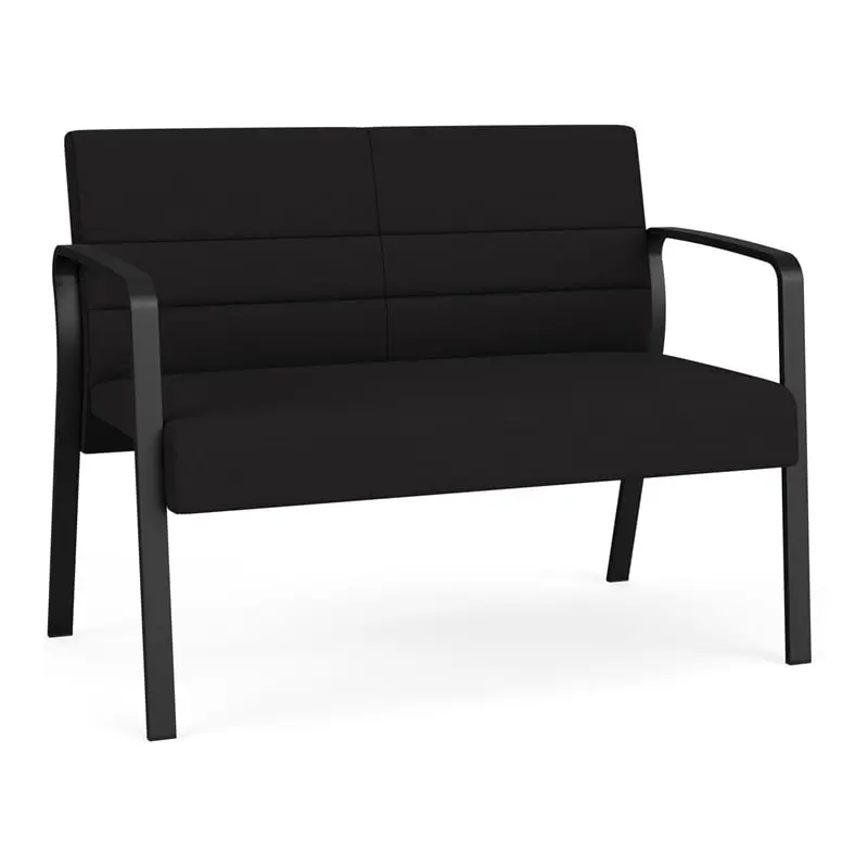 Lesro Waterfall Polyester Fabric Metal Waiting Reception Loveseat Black