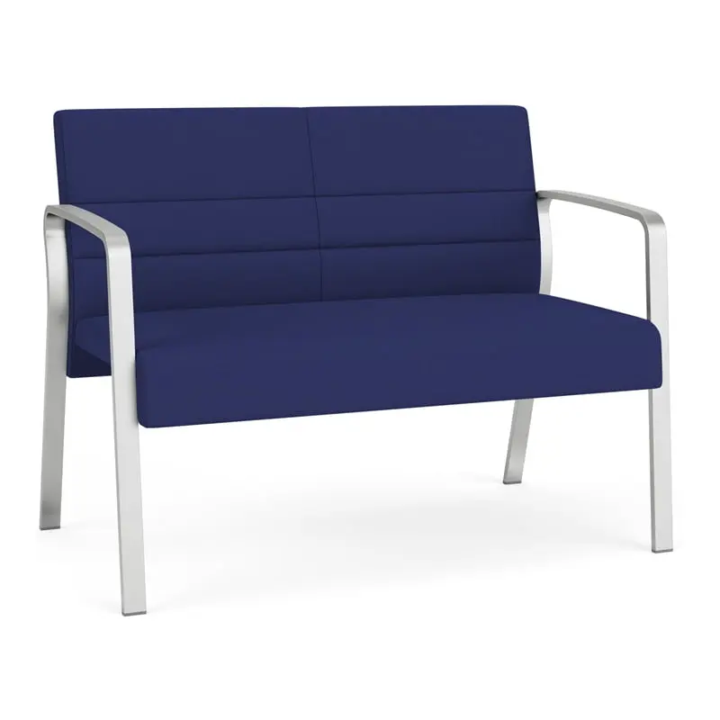 Lesro Waterfall Polyester Fabric Metal Waiting Reception Loveseat Blue Silver